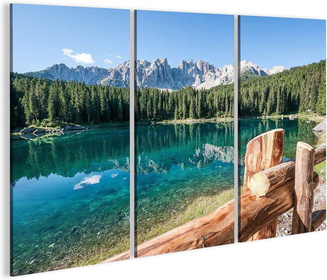 Bild auf Leinwand Karersee in Italien - im Hintergrund die Dolomiten Wandbild Poster Leinwandbild 13