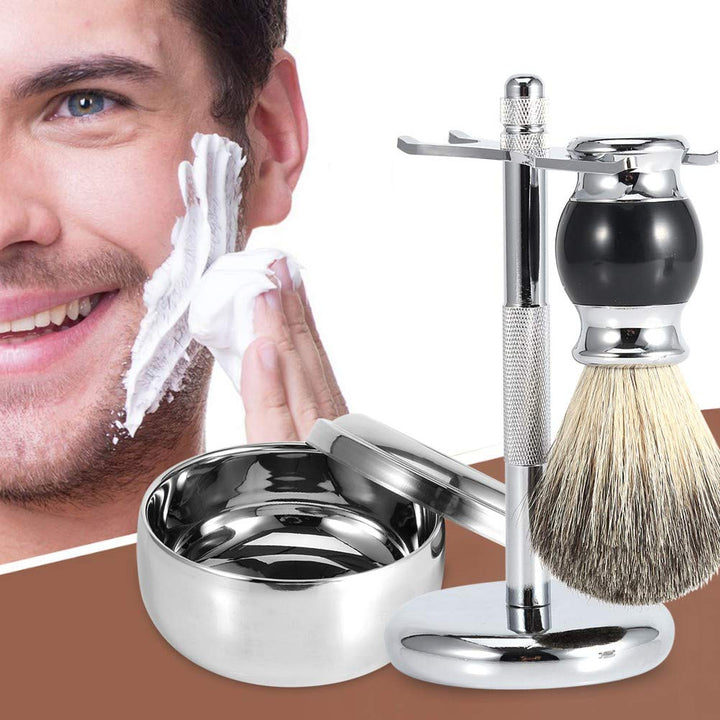 -Sets für Männer, Luxus Herren Set: Reines Dachshaar Rasierpinsel + Rasierpinselhalter + Schale