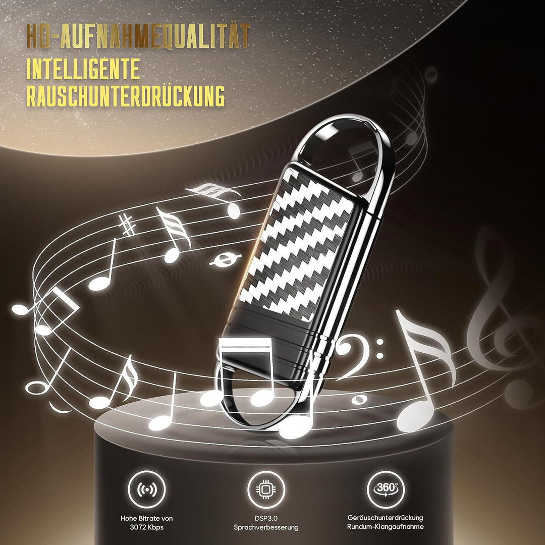 64GB Digitales Diktiergerät mit KI-Rauschunterdrückung, 1536kbps Audio Aufnahmegerät, 4800Hr Speiche
