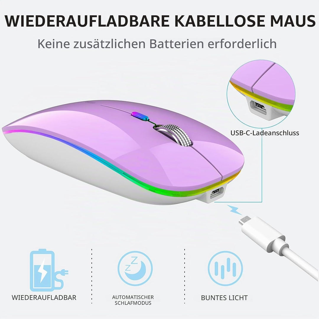 Uiosmuph G12 Maus Kabellos, LED 2.4G Leise Funkmaus Wiederaufladbar Wireless Mousemit Nano USB Empfä
