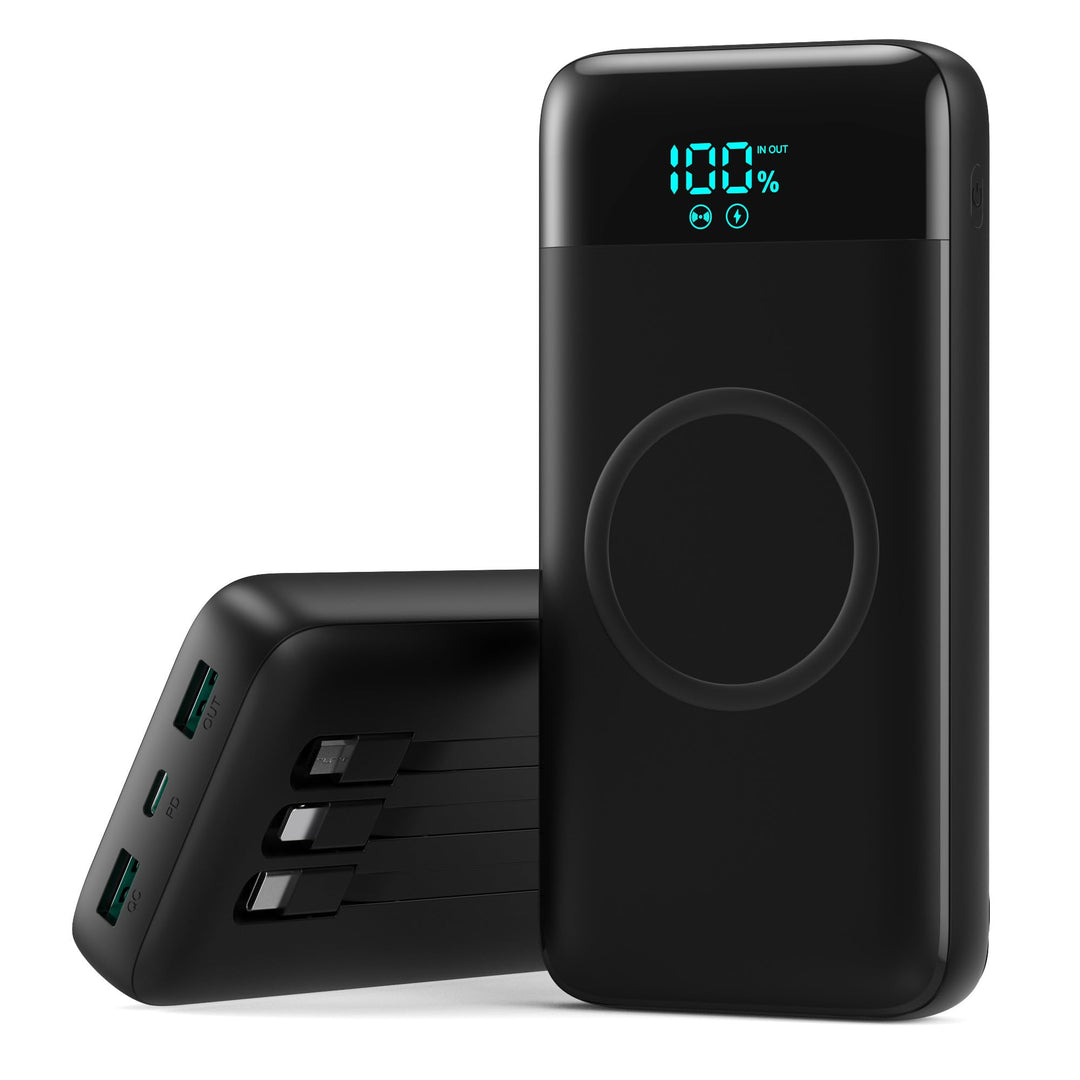 Wireless Power Bank 26800mAh mit 3 Kabel, 7 in 1 25W PD3.0+QC4.0 Schnellladen USB C Powerbank, 6 Aus