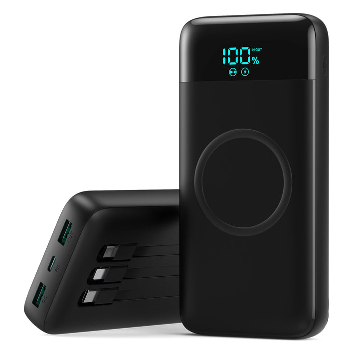 Wireless Power Bank 26800mAh mit 3 Kabel, 7 in 1 25W PD3.0+QC4.0 Schnellladen USB C Powerbank, 6 Aus