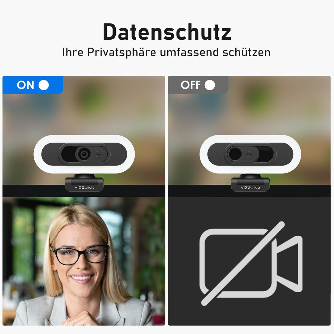 W8LS 4K Webcam 30fps mit Autofokus, Geräuschunterdrückung Mikrofon, LED-Leuchten, 78°FOV, Lichtkorre