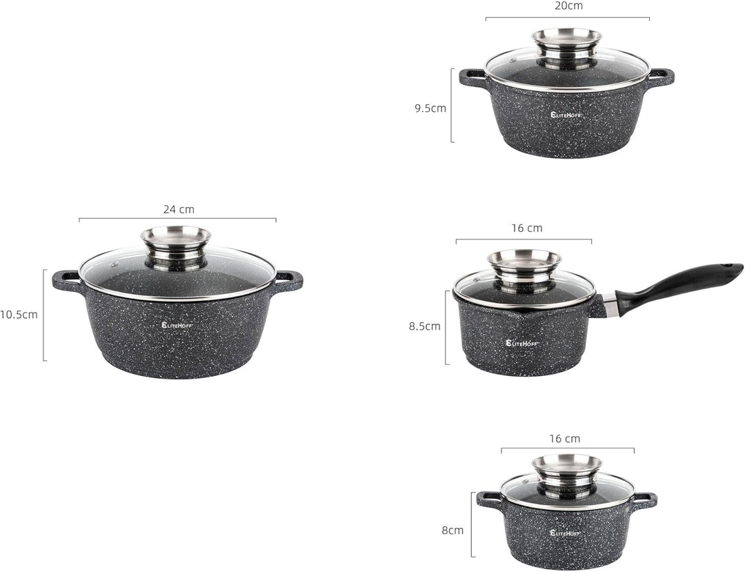 EliteHoff Induktion Topfset mit Stieltopf, 9-tlg Kochgeschirr-Set 16/16/20/24 cm, Kochtopf mit Decke