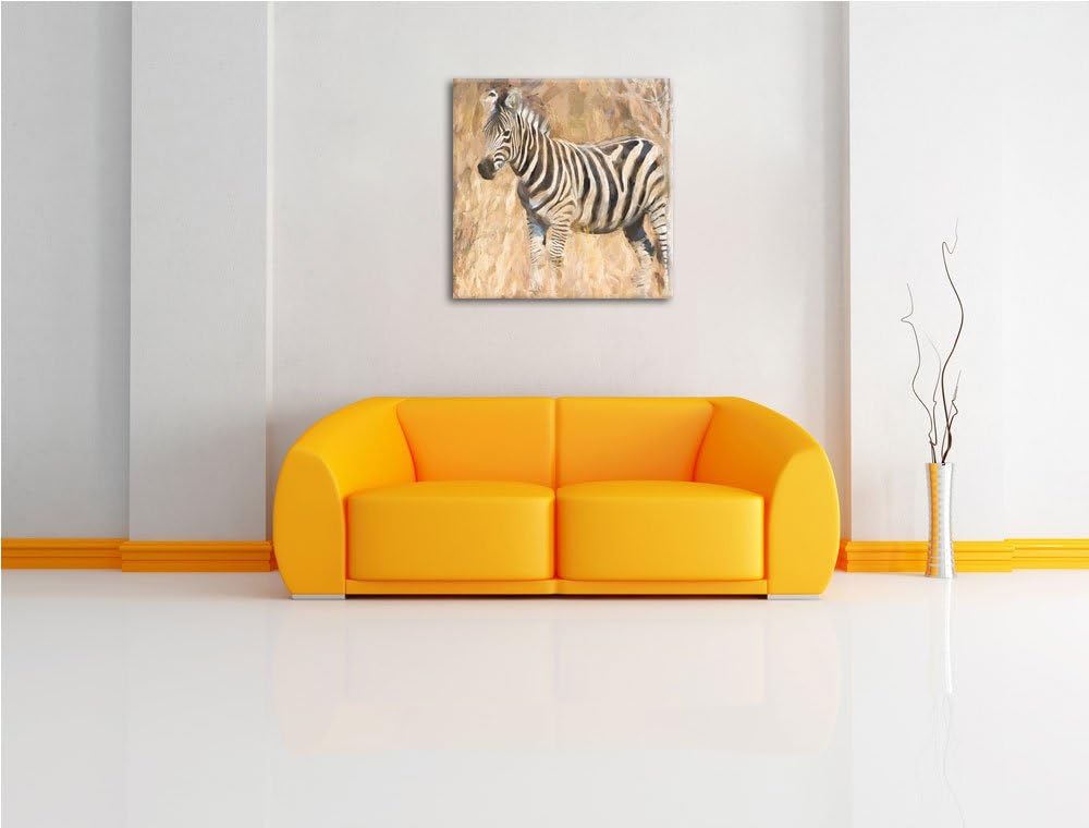 Anmutiges Zebra in Savanne, Format: 70x70 auf Leinwand, XXL riesige Bilder fertig gerahmt mit Keilra