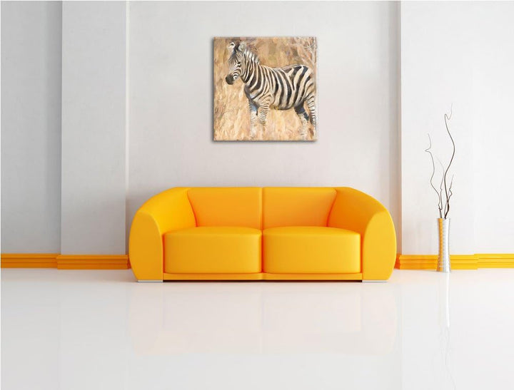 Anmutiges Zebra in Savanne, Format: 70x70 auf Leinwand, XXL riesige Bilder fertig gerahmt mit Keilra
