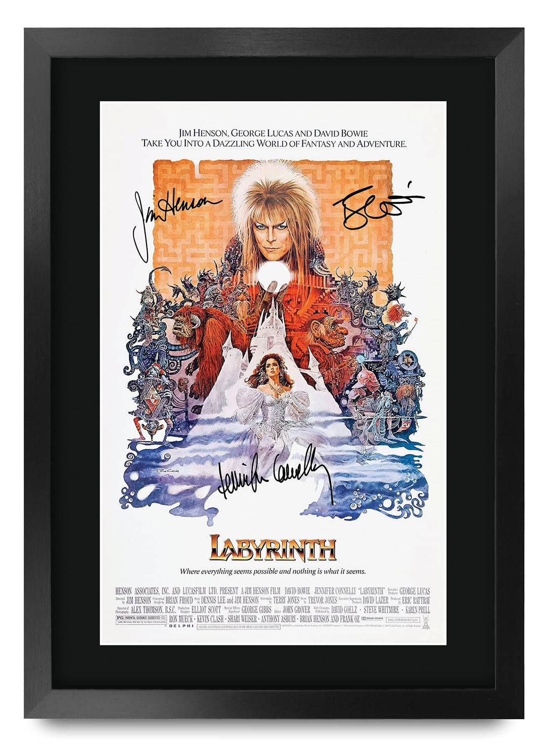 HWC Trading FR A3 Labyrinth David Bowie Gifts Bedrucktes Autogramm-Bild für Film-Erinnerungsstücke,