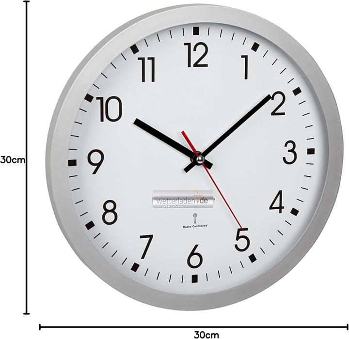 TFA Dostmann Analoge Funk-Wanduhr, 60.3522.02, mit Sekundenzeiger, Glasabdeckung, grosses Ziffernbla