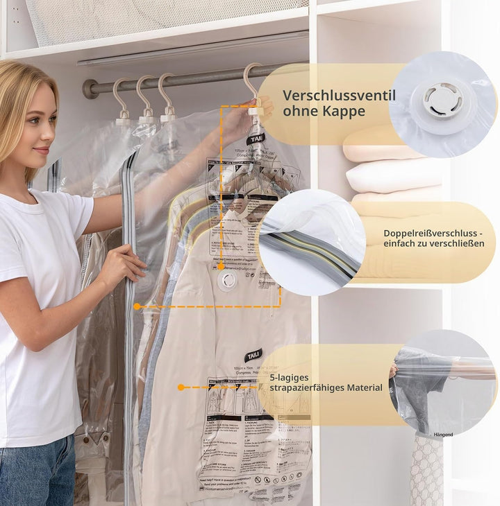 TAILI Vakuumbeutel für Kleidung Hängend, Vacuum Bags for Clothing Vakuumierbeutel Kleidung Mit Kleid