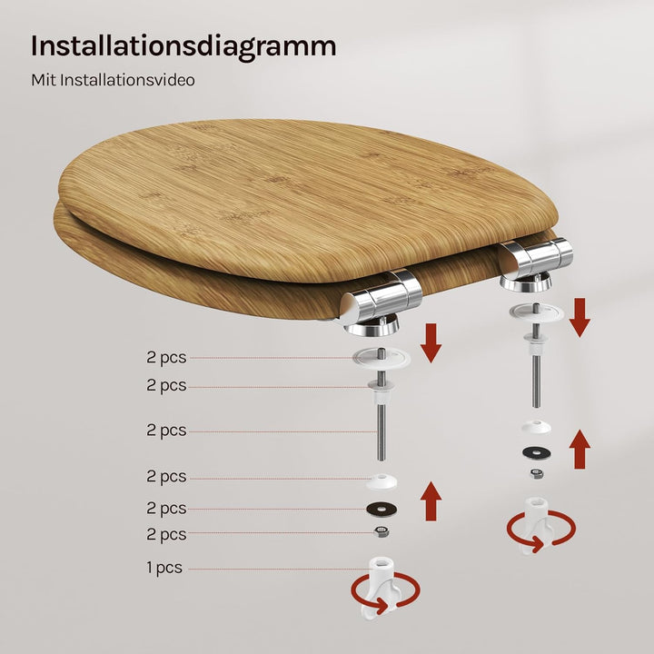 WOLTU #2 Premium WC-Sitz Toilettensitz mit Absenkautomatik, MDF Holzkern, Softclose Scharnier, Antib