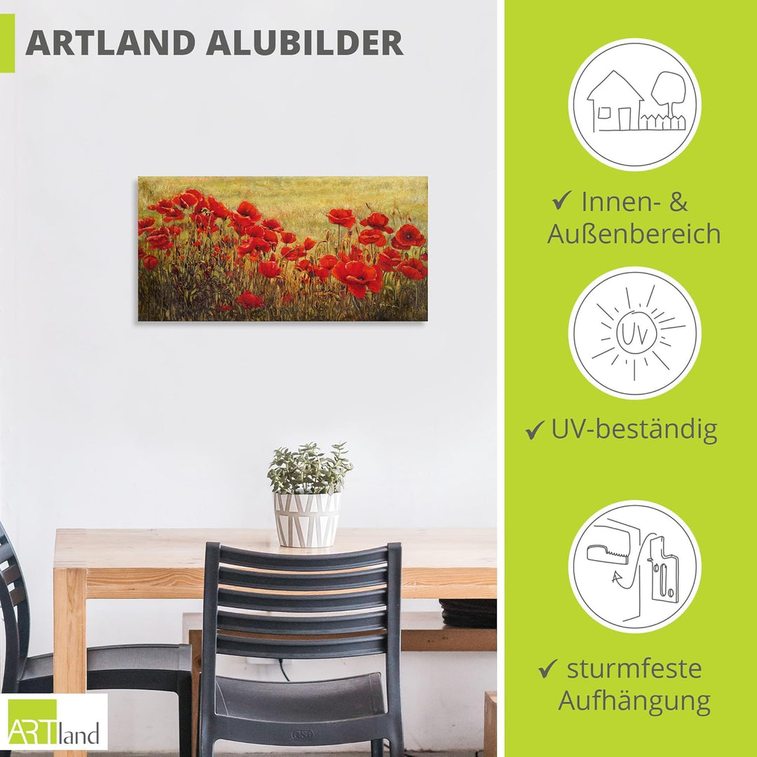 ARTland Wandbild Alu Verbundplatte für Innen & Outdoor Bild 60 x 30 cm Botanik Blumenwiese Mohnblume