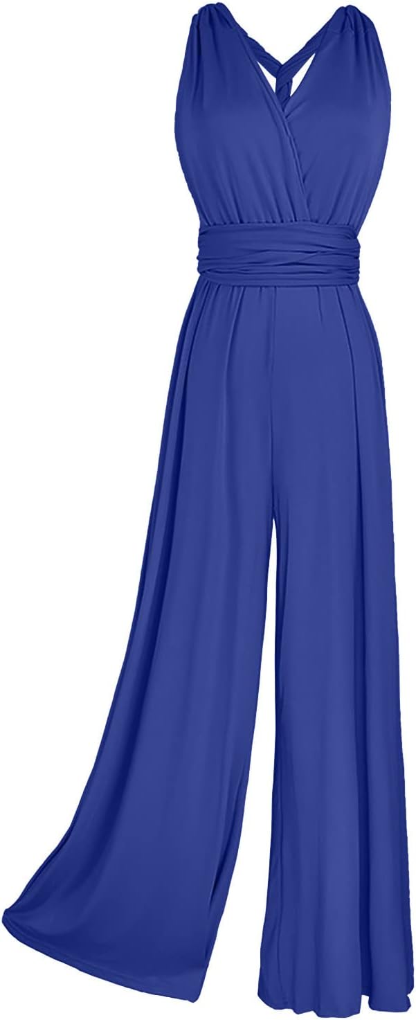 Ansenesna Jumpsuit Damen Sommer Lang Elegant Weites Bein Overall Frauen Rückenfrei V Ausschnitt Einf