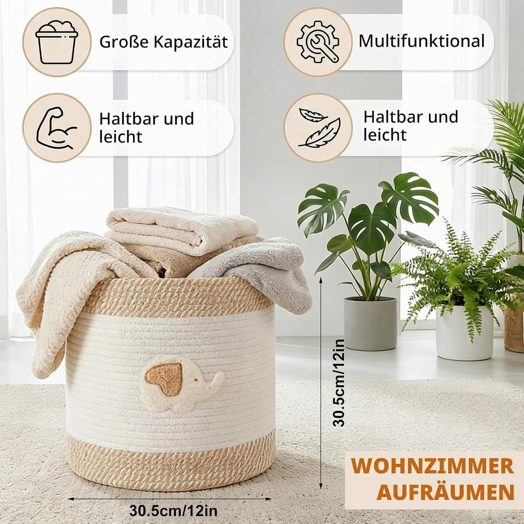 Kinderspielzeugkorb Aufbewahrungskorb, Aufbewahrungskorb aus Gewebtem Baumwollseil für Kinder, Multi