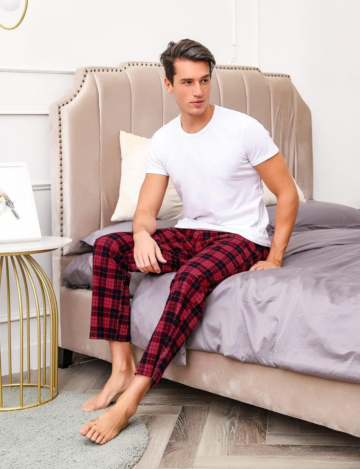 Aseniza Herren Schlafanzughose Lang Baumwolle Karierte Schlafhose Pyjamaunterteil Pyjamahose Freizei
