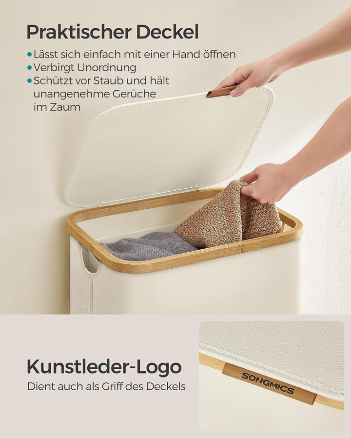 SONGMICS Wäschekorb mit Deckel, Wäschesammler 90 L, herausnehmbarer Wäschesack, Oxford-Gewebe, Griff