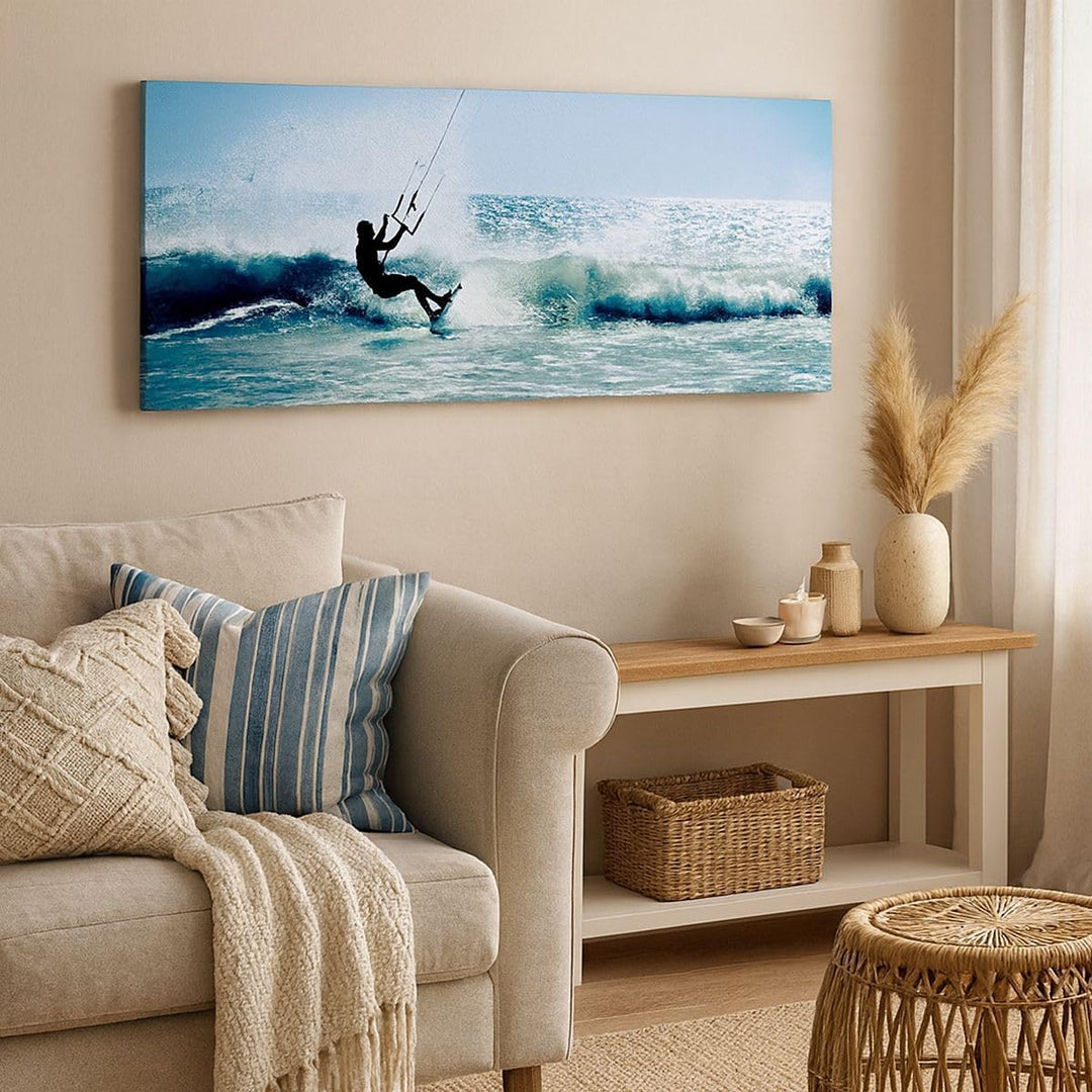 Panorama Bilder auf Leinwand 100x40cm Leinwandbild Drachen-Surfen Wasser Ozean Gross Wanddeko Bild S
