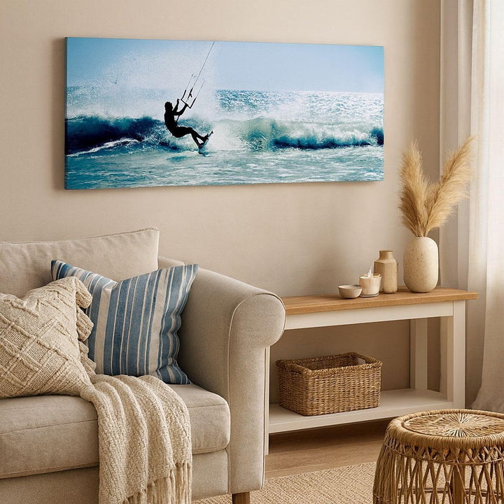 Wandbilder Dekoration Wohnzimmer Drachen-Surfen Wasser Ozean Panorama Bilder auf Leinwand 120x50cm L