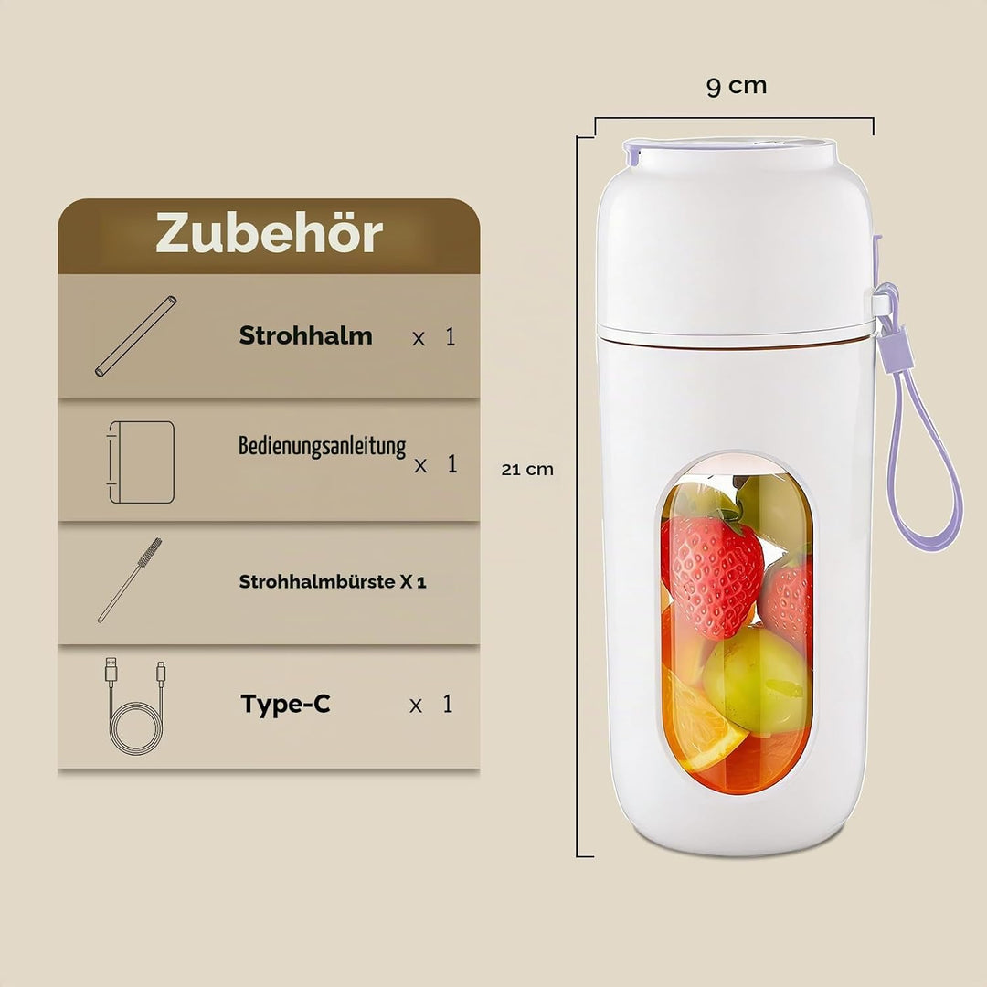 JTF Tragbarer Mixer mit 12 Edelstahl Klingen -340ml Mixer To Go,Kabellos &amp; Wiederaufladbar,Mini Mixe