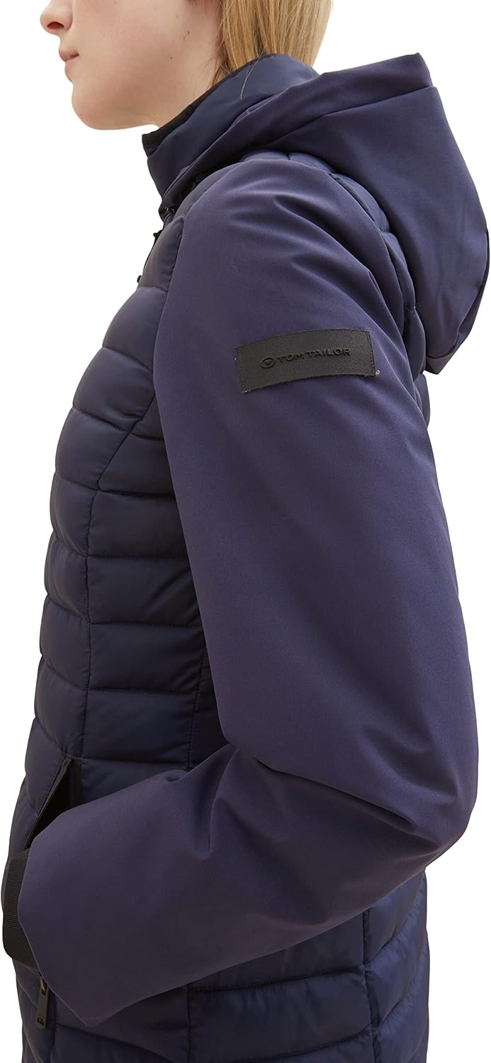 TOM TAILOR Damen 1037477 Hybrid Steppmantel mit Kapuze (1er Pack) XXL 30025 - Navy Midnight Blue, XX