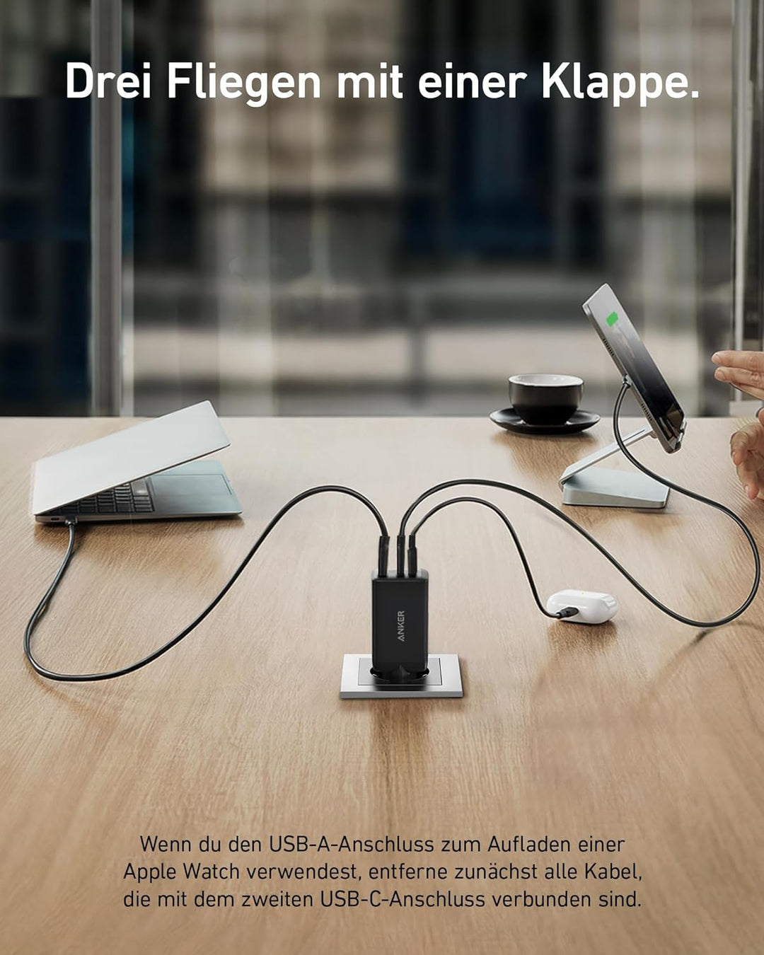 Anker USB C Ladegerät (Nano II 65W) Pod 3-Port PPS Schnellladegerät, Kompaktes USB-C Netzteil für Ma