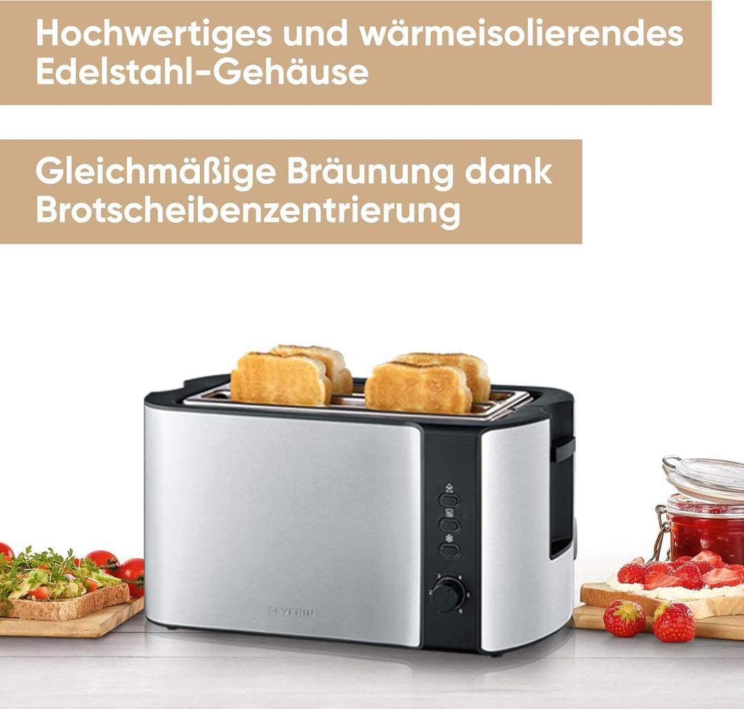 SEVERIN Automatik-Toaster, 2 Langschlitzkammern, Für bis zu 4 Brotscheiben, 1.400 W, AT 2590, Edelst