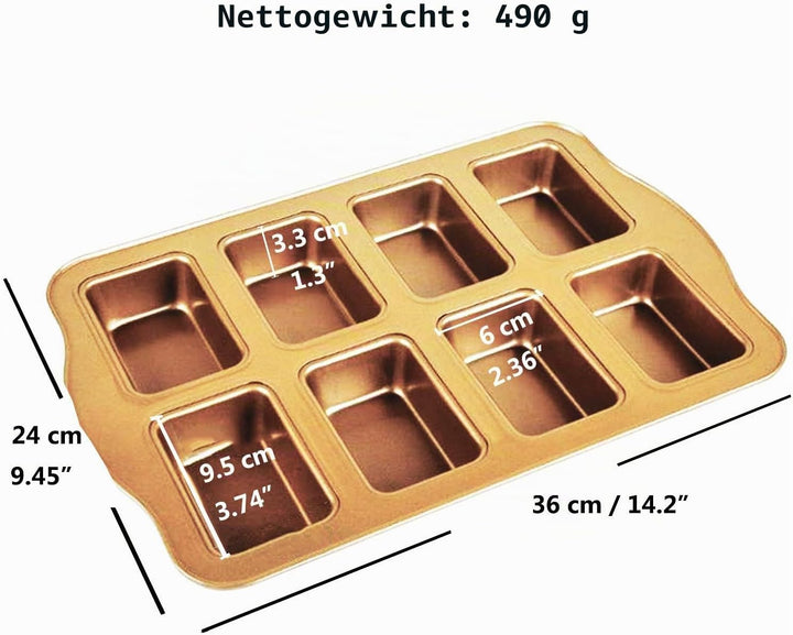 Kilimazart Mini-Kastenform mit Antihaftbeschichtung aus Karbonstahl 8 Mulden (Golden), Golden