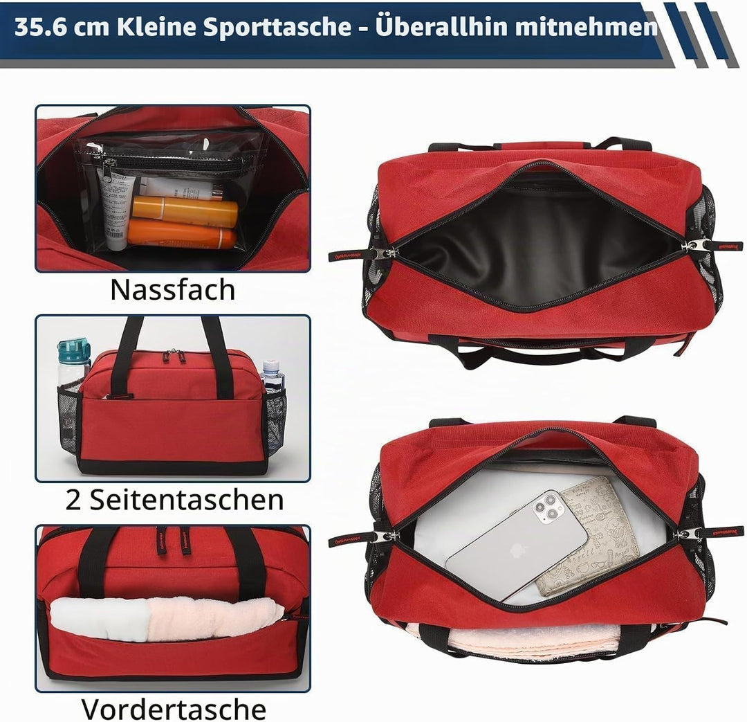 Kleine Sporttasche mit Nassfach - 35×20×20cm Handgepäck, Mini Duffle Bag mit Mehreren Fächern für Sp