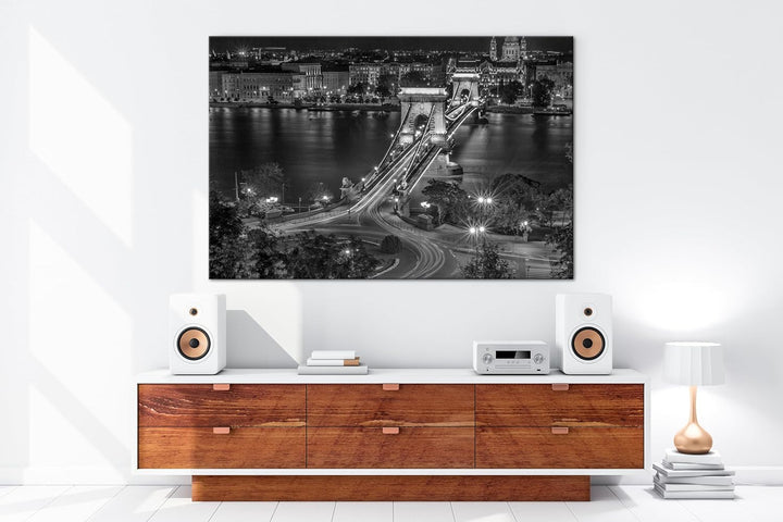 deyoli Kettenbrücke in Budapest Effekt: Schwarz/Weiss Format: 80x60 als Leinwand, Motiv fertig gerah