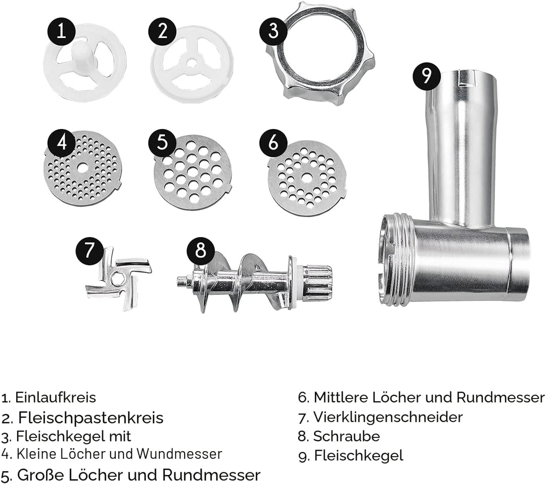 Edihome, Fleischwolf Elektrisch, mit Wurstfüller, Multifunktionell mit 3 Schneidplatten (Rot/Weiss),