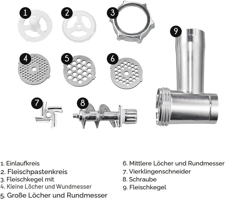 Edihome, Fleischwolf Elektrisch, mit Wurstfüller, Multifunktionell mit 3 Schneidplatten (Rot/Weiss),