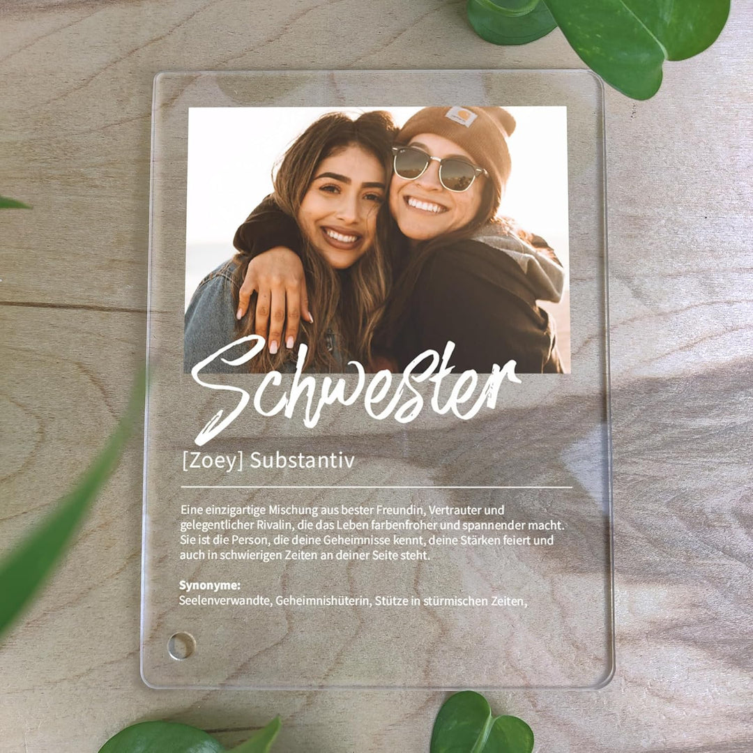 Schwester Geschenk personalisiert - Acryl Foto Geschenk: Definition wie im Duden - Geschenke für Sch