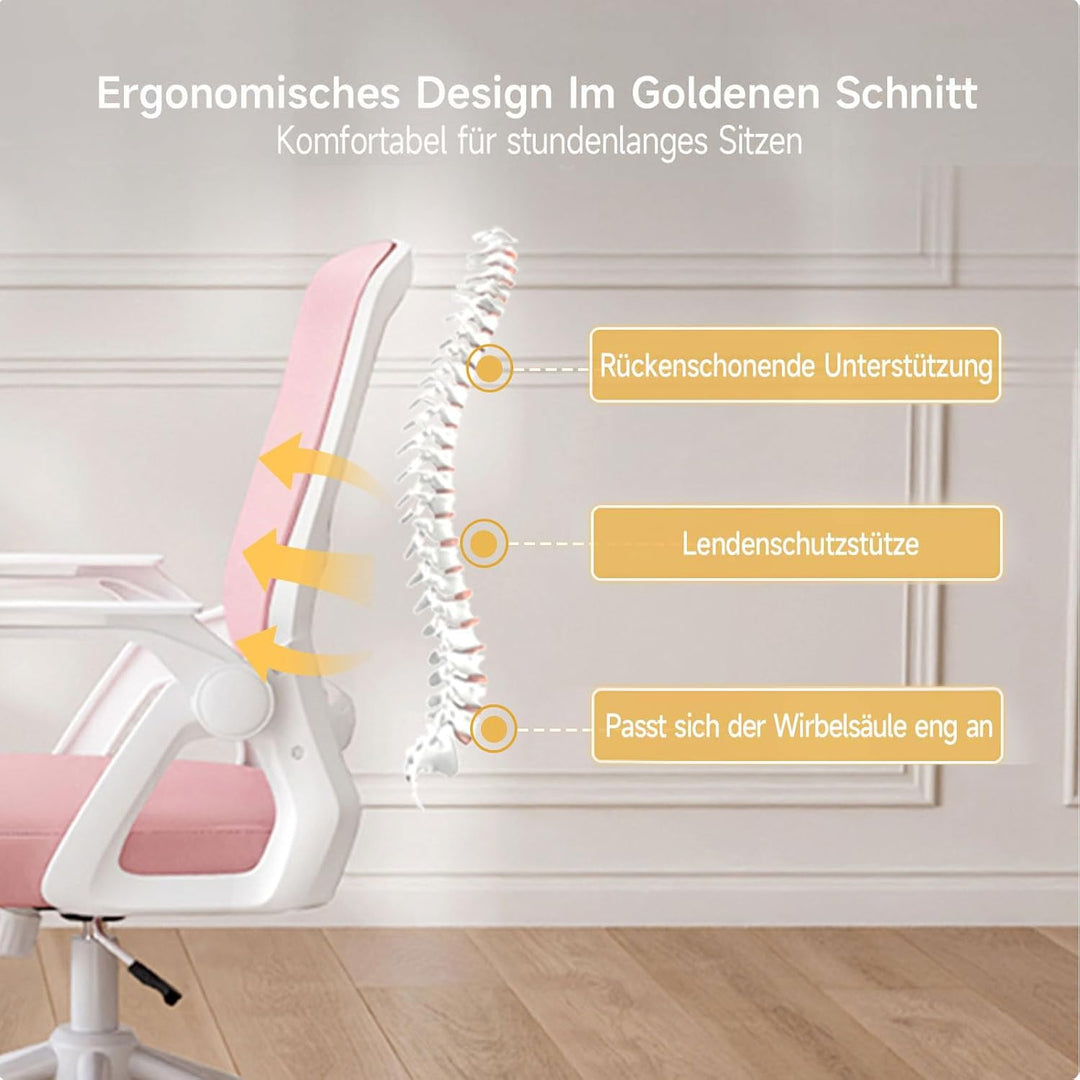 naspaluro Bürostuhl mit Hochklappbare Armlehnen, Schreibtischstuhl Ergonomisch, Drehstuhl mit Netzbe