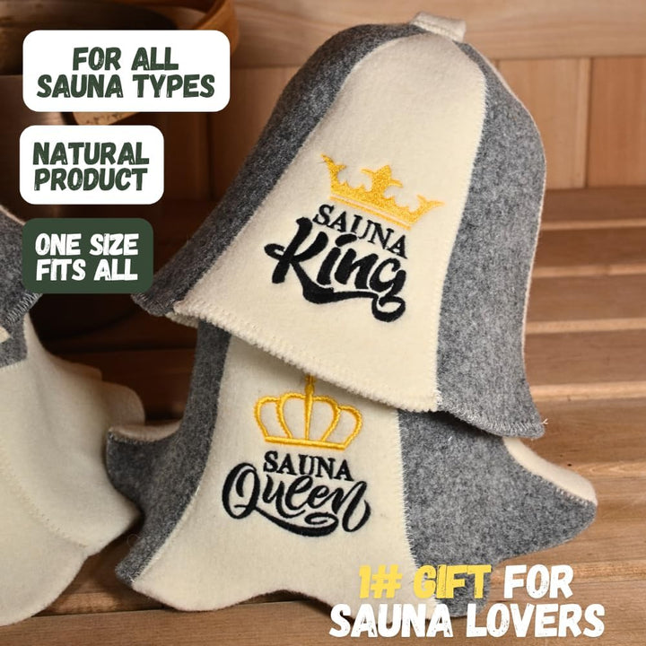 Sauna Guru Saunahut 'Sauna King and Queen' White - 100% organische Wollfilzmützen - Schützen Sie Ihr