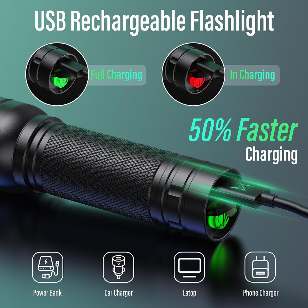 GEARLITE LED Mini Taschenlampe Aufladbar, 2000 Lumen LED Taschenlampe Extrem Hell mit 3 Modi, Zoomba