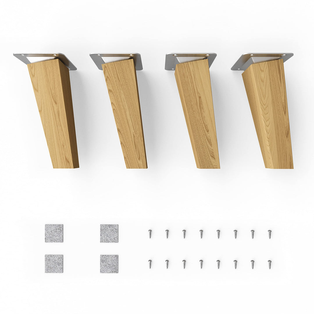 Sossai® Holz-Tischbeine - Clif Square | Öl-Finish | Höhe: 15 cm | HMF4 | eckig, konisch (schräge Aus