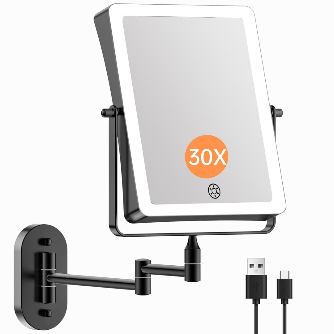 Famihomii 5000mAh Wiederaufladbar Kosmetikspiegel mit LED Beleuchtetung, Schminkspiegel mit 1-/30X V