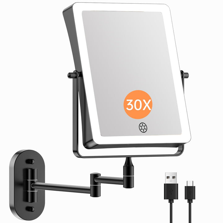 Famihomii 5000mAh Wiederaufladbar Kosmetikspiegel mit LED Beleuchtetung, Schminkspiegel mit 1-/30X V