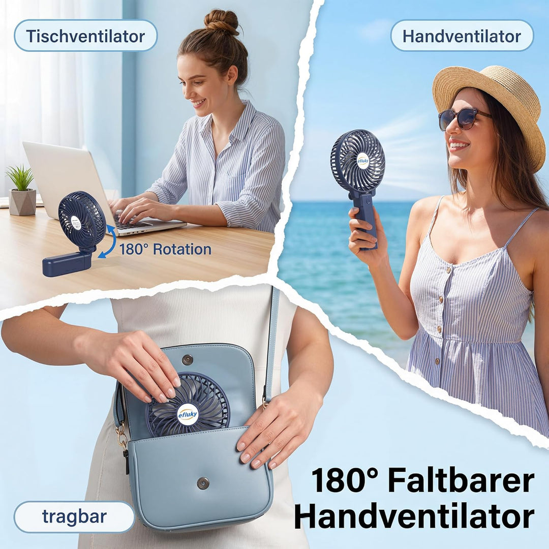 efluky Handventilator, Tragbarer Mini Ventilator, Faltbarer USB-Ventilator Wiederaufladbar, Kleiner
