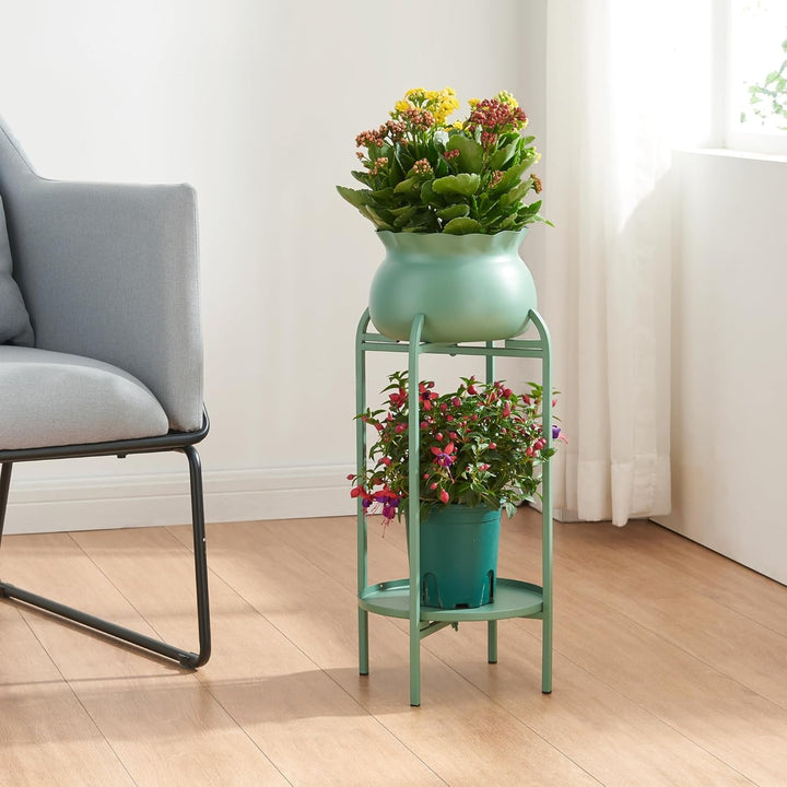 [en.casa] Blumenständer Altena Pflanzenständer mit Blumentopf und Ablage Metall Grün Pflanzenregal 8