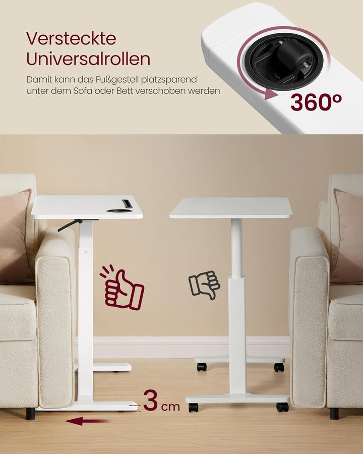 VASAGLE Beistelltisch mit Rollen, mobiler Stehtisch, 80 x 45 cm grosse Tischplatte, verstellbare Höh