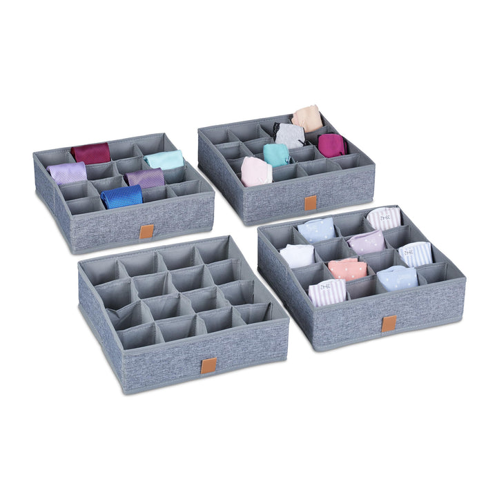 Relaxdays Unterwäsche Organizer, 4er Set, Aufbewahrungsbox für Socken & Unterwäsche, Kleiderschrank