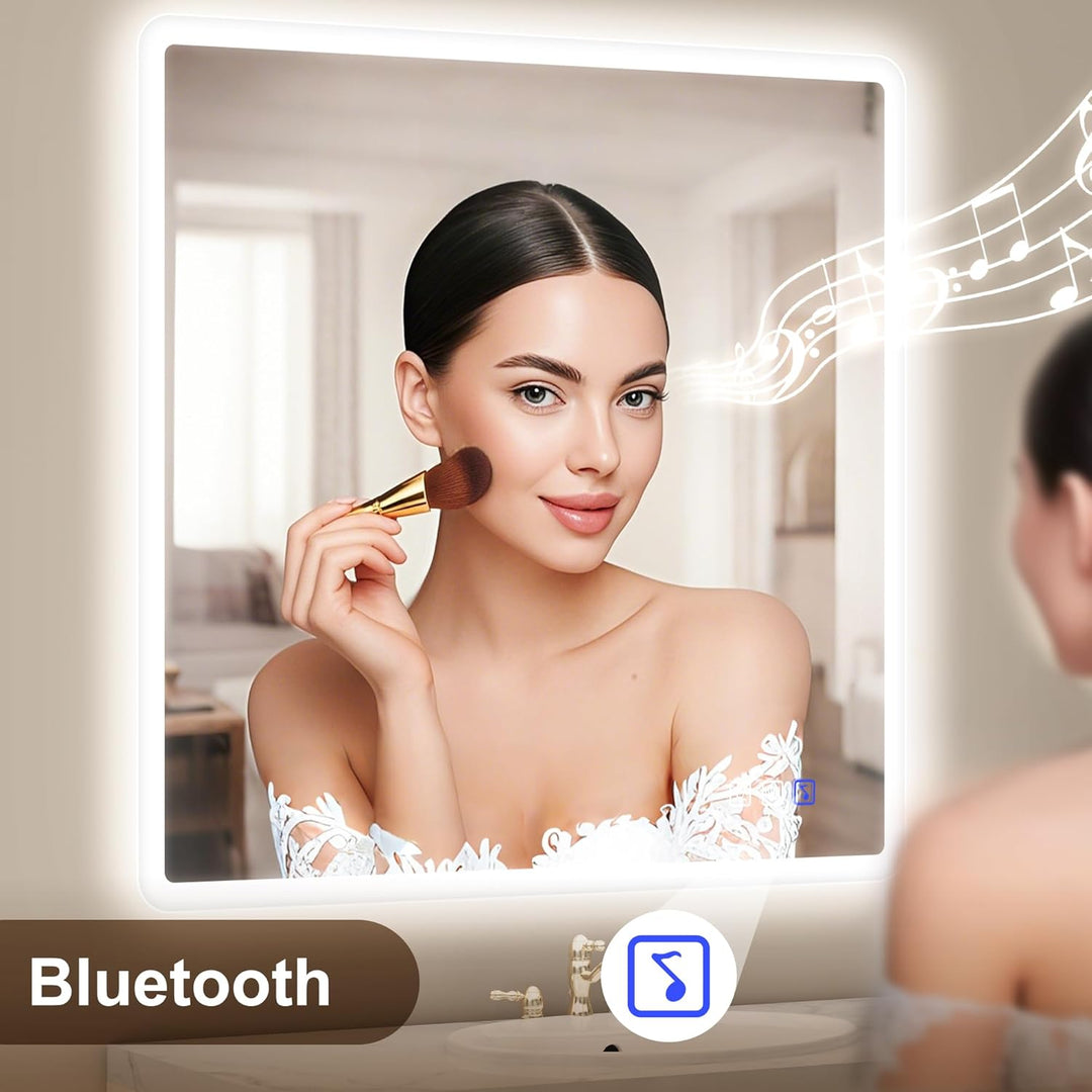 STARLEAD Badspiegel-mit-Beleuchtung 80x80 cm, LED-Bad-Spiegel-mit Bluetooth, Entfoggen, IP44 Badezim
