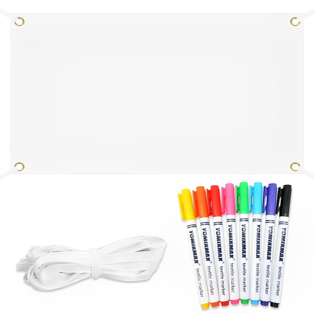 Banner Selbst Gestalten Set, Banner 150cm*100cm Mit 6m Hängendem Seil Und 8 Textilstifte, Banner Per