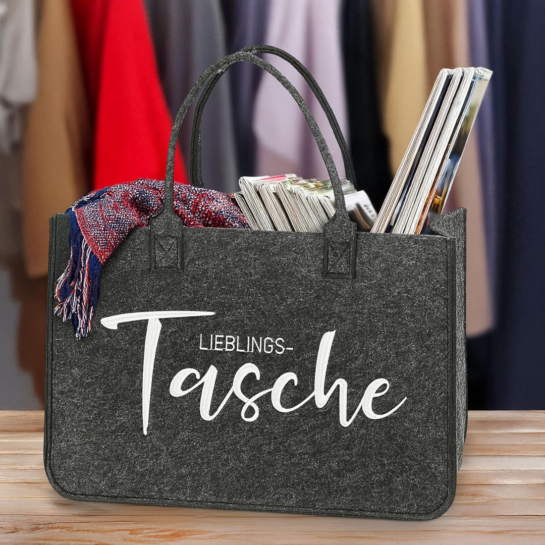 Cepewa Filztasche | dunkelgrau 40x26,5x21cm 100% Polyesterfilz 3mm | Einkaufstasche Shopper Henkelta