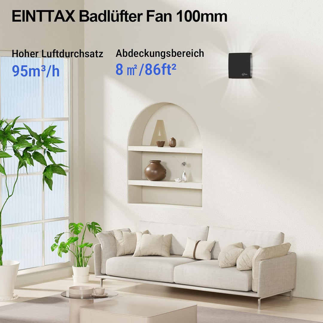 Badlüfter Fan 100mm Durchmesser,Wandmontage Lüftung Badezimmer Ventilator,IPX4 Wasserdicht,Leise 34d