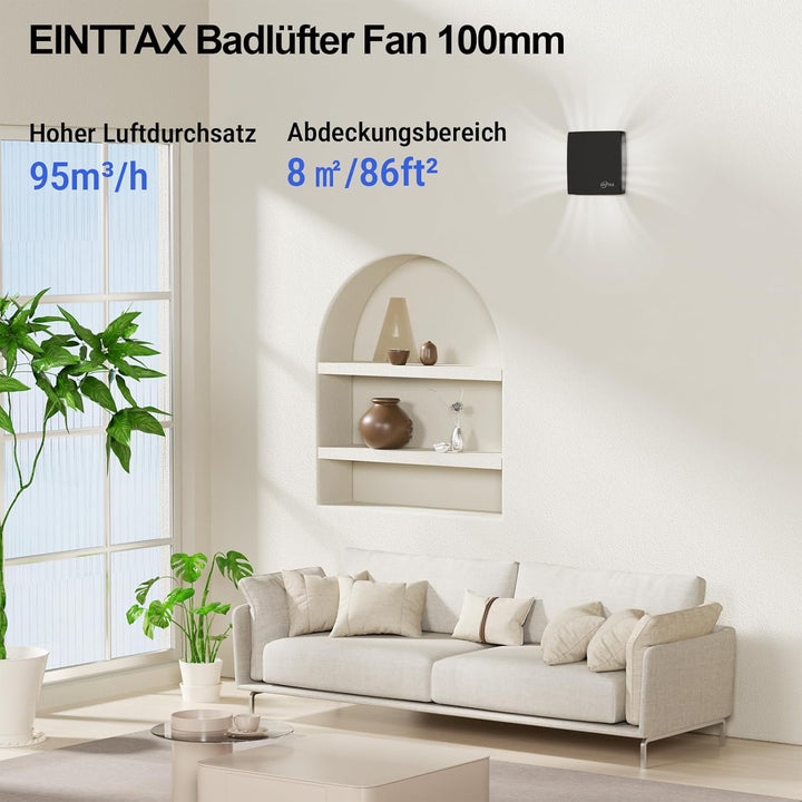 Badlüfter Fan 100mm Durchmesser,Wandmontage Lüftung Badezimmer Ventilator,IPX4 Wasserdicht,Leise 34d