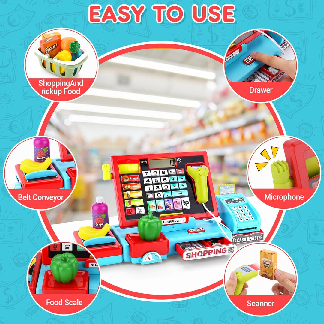 Elektronische Kasse Spielzeug für Kinder,Supermarktkasse für Kinder,Kinder Kasse Spielzeug,Spiel Sup