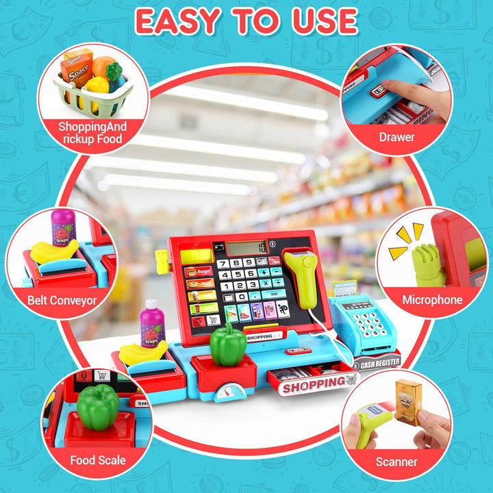 Elektronische Kasse Spielzeug für Kinder,Supermarktkasse für Kinder,Kinder Kasse Spielzeug,Spiel Sup
