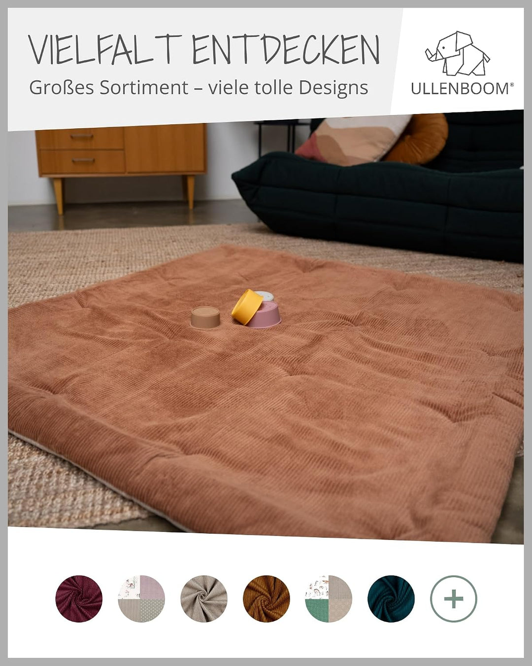 ULLENBOOM Krabbeldecke für Baby 100x100 cm - Dick und weich gepolstert Cord Caramel 100 x 100 cm, Co