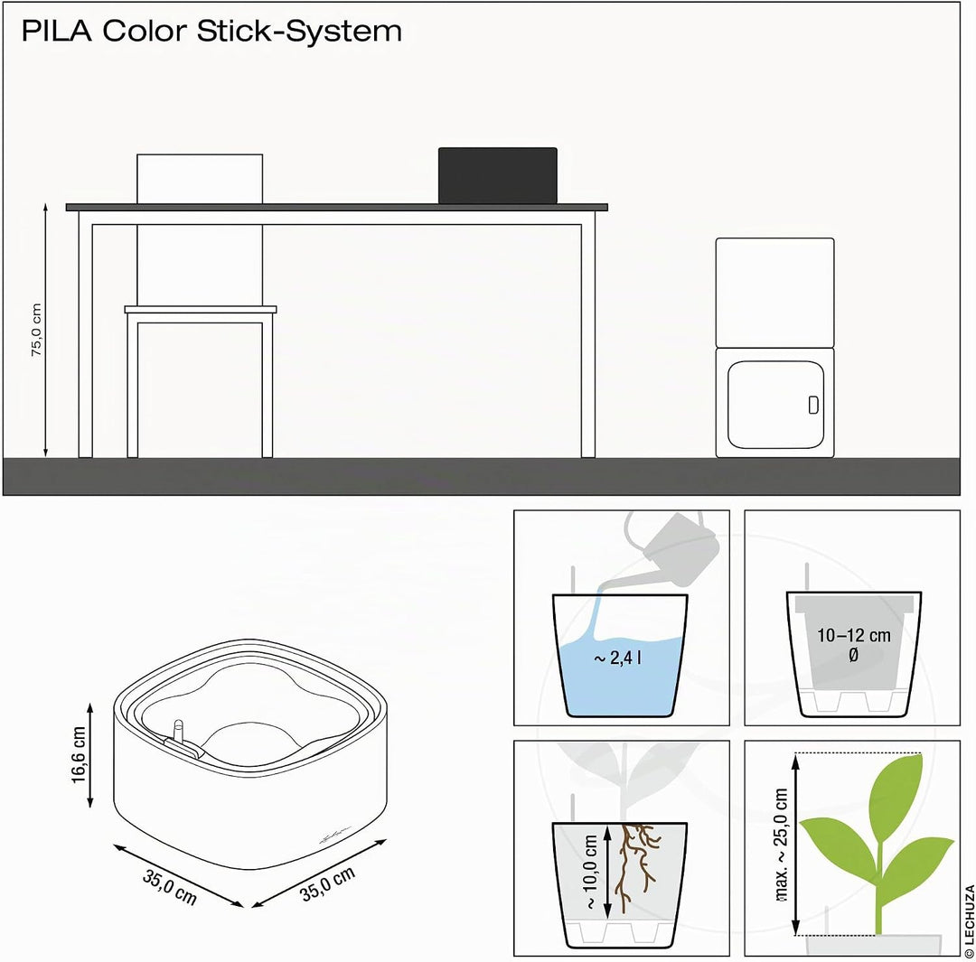 LECHUZA  PILA Color Stick-System lichtgrau 15944 35x35x16,6 cm Lichtgrau, 35x35x16,6 cm Lichtgrau